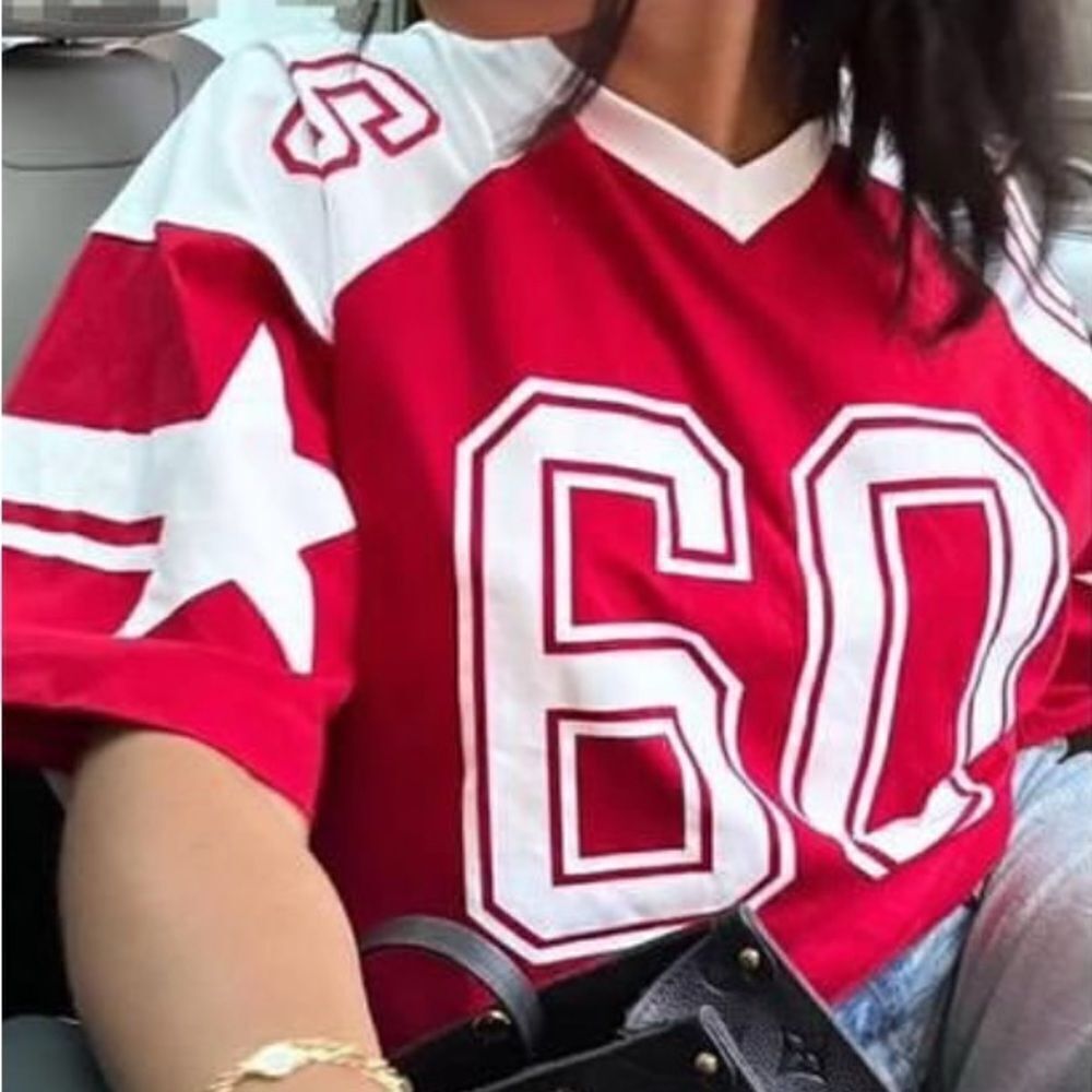 Vintage-Inspired Red Varsity Jersey Top – Las Vegas Nevada 1973, Size S